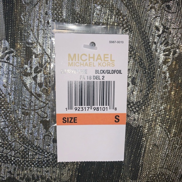 MICHAEL Michael Kors Gold Black Foil Paisley Long Sleeve Overlay Midi Dress - Picture 5 of 11